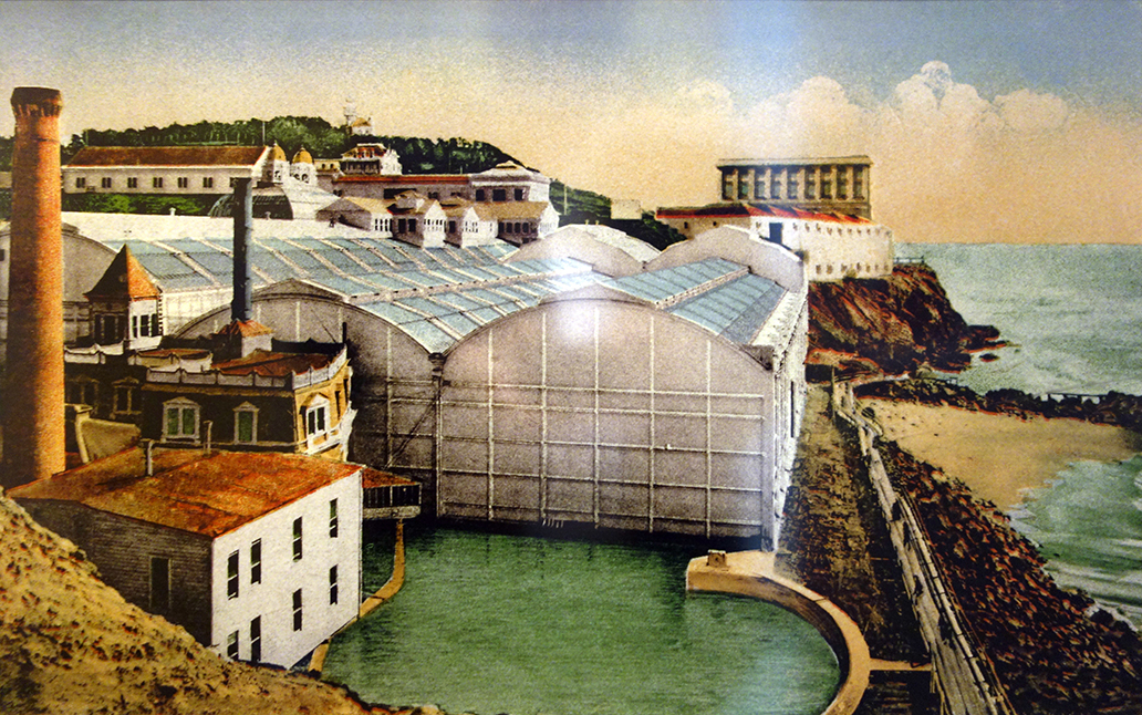 Illustratie van de Sutro Baths in de hoogtijdagen